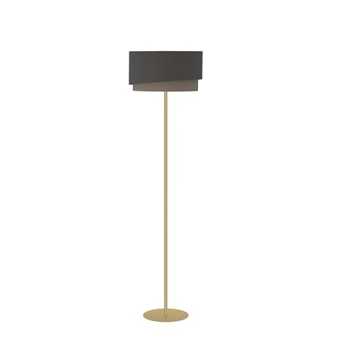EGLO Stehlampe Manderline, edle Wohnzimmer Lampe, Standleuchte aus Metall mit Textil-Schirm in Mokka, Cappuccino und Messing, Stehleuchte mit Schalter, E27 Fassung