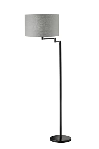 Fischer & Honsel Stehleuchte Rota 3-flammig, Stehlampe mit verstellbarem Lampenschirmen aus Leinen & PVC, 3xE27-Fassung, Sandschwarz, Grau & Weiß, Höhe: 151cm, Ø40cm