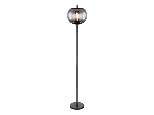 GLOBO LED Rauchglas Stehlampe mit Kugel Lampenschirm Ø 30cm, Metallfuß schwarz