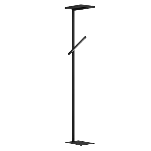 EGLO LED Stehlampe Carboneras, 2-flammige Standleuchte dimmbar mit Touch-Funktion, Lampe Wohnzimmer aus schwarzem Metall, Deckenfluter mit Leselampe, warmweiß