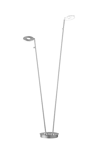 Fischer & Honsel LED Stehleuchte Dent 2-flammig, Stehlampe dimmbar in 3 Stufen oder stufenlos über Taster, 2700 4000K, Nickelfarben matt & Chromfarben, Höhe: 135cm 40394