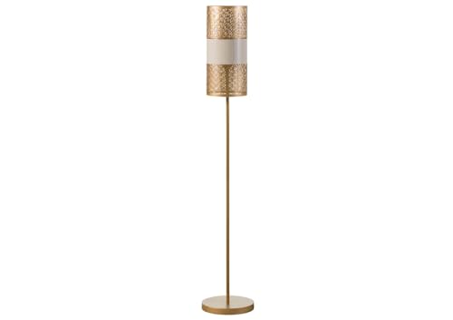 Massivmoebel24.de | LOS Angeles Stehlampe aus Metall #83 | glänzendes Weiß trifft auf Mattes Gold | mit stilvollem Lochmuster | 25x25x134 cm | mit Fußschalter und E27-Fassung