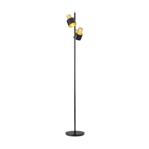 EGLO Stehlampe Fiumara, 2-flammige Wohnzimmer Lampe mit flexiblen Spots, Standleuchte aus Metall in schwarz und gold, Stehleuchte mit Schalter, E27 Fassung