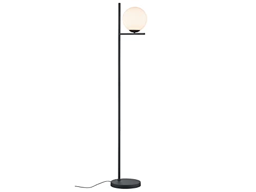 Design LED Stehleuchte in Schwarz matt mit Kugel Lampenschirm aus weißem Glas - E14 Fassung