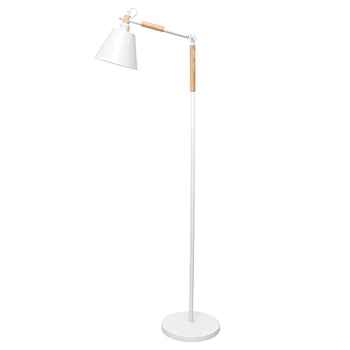 Bel Air Home - Stehlampe Oslo im nordischen Design - Schwenkbarer Arm - Holzdetails - Energieeffizient durch E-27 Fassung, Metall Holz, Weiß