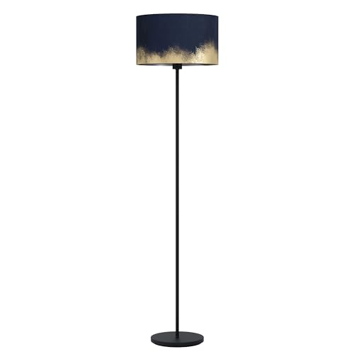 EGLO Stehlampe Casuarita, edle Wohnzimmer Lampe im Vintage Design, Standleuchte aus Metall mit Textil-Schirm aus Samt in dunkelblau und gold, Stehleuchte mit Schalter, E27 Fassung