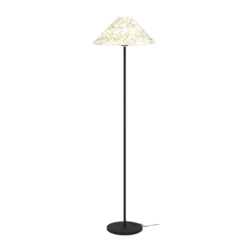 EGLO Stehlampe Oxpark, nachhaltige Eck Standleuchte, Stehleuchte aus Metall in Schwarz mit Lampenschirm aus Textil mit Bambus-Blättern, Lampe Wohnzimmer mit E27 Fassung, 146,5 cm