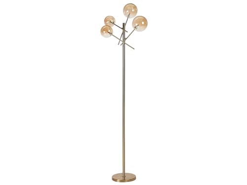 Stehlampe Metall und Glas gold rund mit 4 Schirmen Kugelform 157cm modern Tamesi