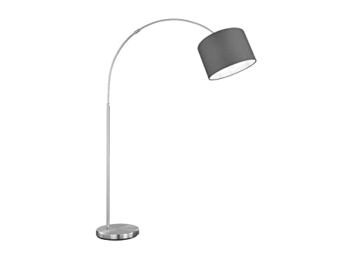 TRIO Beleuchtung Große LED Bogenleuchte Silber matt mit Stoffschirm in Grau Ø 30cm, Höhe 150-215cm verstellbar