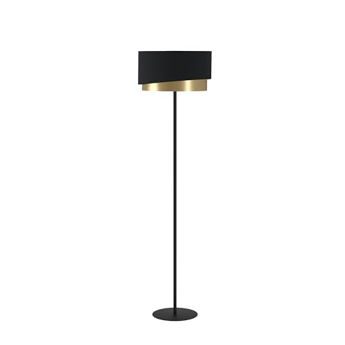 EGLO Stehlampe Manderline, edle Wohnzimmer Lampe, Standleuchte aus Metall mit schwarzem Textil- und gold foliertem Lampenschirm, Stehleuchte mit Schalter, E27 Fassung