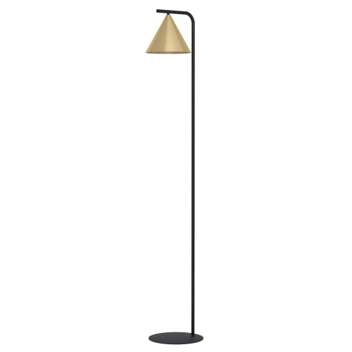 EGLO Stehlampe Narices, 1 flammige Stehleuchte, minimalistisch, Standleuchte aus Metall in Messing-Gebürstet, Gold, Schwarz, Wohnzimmerlampe, Lampe mit Tritt-Schalter, E27 Fassung