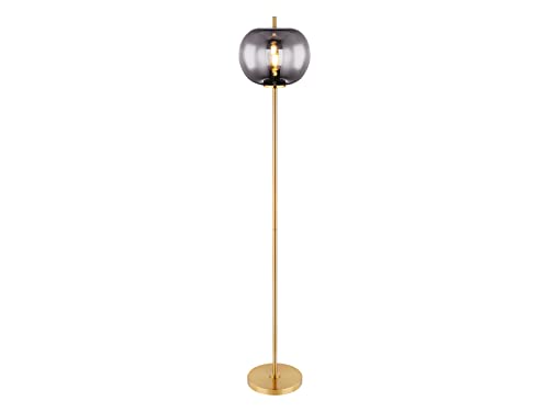 Globo Rauchglas Stehlampe BLACKY mit Kugel Lampenschirm Ø 30cm, Metallfuß Messing, Grau