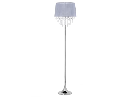 Stehlampe mit Stoffschirm grau Trommelform Kristall-Optik Glamour Stil Evans