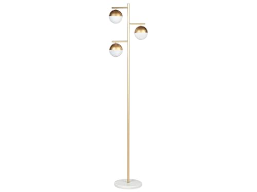 Stehlampe Metall und Glas gold rund mit 3 Schirmen Kugelform 160cm modern Sabine