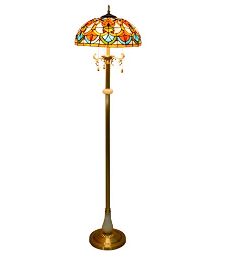 Yjmgrowing Tiffany Style 16-Zoll-Stehleuchte mit Glasmalerei Tisch Schreibtisch Stehende Beleuchtung für Wohnzimmer Schlafzimmer Lesen Stehlampen mit Kupferbasis Jade-Dekor,220V, E27,40 W,B