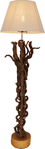 GURU SHOP Stehlampe/Stehleuchte, in Bali Handgefertigt aus Naturmaterial, Holz, Baumwolle - Modell Jade 120, Treibholz, 120x35x35 cm, Stehleuchten