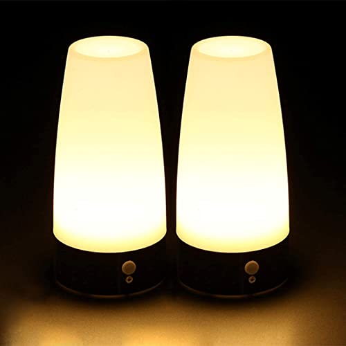Guijiyi 2er Set LED Bewegungsmelder Tischleuchte Nachtlicht LED-Tischlampe mit kabellosem PIR-Bewegungssensor verwenden 3x 1,5VAAA Batterie[Energieklasse A+] (Rund)