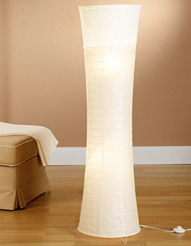 Trango 1229L Design LED Reispapier Stehlampe *SWISS* Reispapierlampe *HANDMADE* Stehleuchte mit weißem Lampenschirm inkl. 2x E14 LED Leuchtmittel, Form: Rund, Höhe: 125cm, Wohnraumlampe, Standlampe