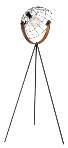 Globo Dreibein Stehlampe Stehleuchte Standleuchte | 160 cm hoch | Metall | Holz | Schwarz | E27 | 1-flammig