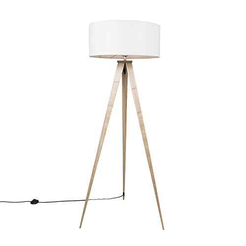Qazqa - Moderne Stehlampe Holz mit weißem Schirm - Ilse I Wohnzimmer I Schlafzimmer - Stahl Länglich - LED geeignet E27