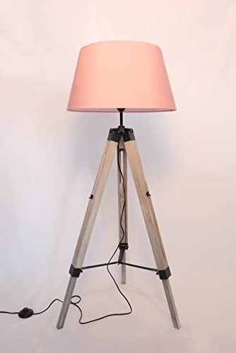 MaxxHome Stehlampe Lilly- Stehlampe - Moderner skandinavischer Stil mit Holzstativ - Stehlampe für das ganze Interieur - Leselampe - Rosa - 65 x 65 x 99-143 [Energieklasse A]