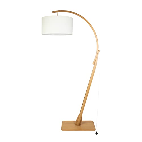 Holtaz Bogenlampe LEA Stehlampe Stehleuchte aus Holz und Stoffschirm mit E27 Fassung Schirm - Standlampe für Büro Wohnzimmer Schlafzimmer Hotel – 205 cm hoch