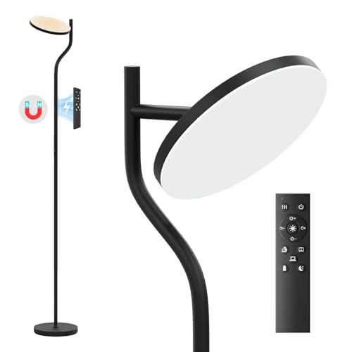Nulmvic LED Stehlampe Wohnzimmer Dimmbar - 36W Drehbare Stehlampe Schwarz mit 4 Farben Stufenlosem Dimmen - Stehlampe mit Fernbedienung und Touch Steuerung für Wohnzimmer Schlafzimmer Büro