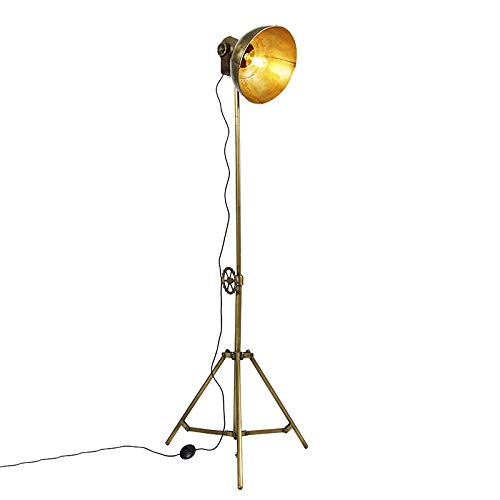 QAZQA - Industrie | Vintage | Industrie | Vintage | Stehlampe Stativ Bronze - Mangos | Wohnzimmer | Schlafzimmer - Stahl Länglich - LED geeignet E27