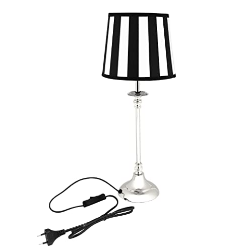 DRULINE Tischlampe - Tischleuchte - Lampe - Nachttischlampe - mit Lampenschirm schwarz/weiß - 1 x E27 OHNE Leuchtmittel - B/H/T ca. 18 x 48 x 18 cm - Shabby Chic - Vintage