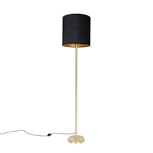 Qazqa - Klassisch I Antik Klassische Stehlampe Messing mit schwarzem Schirm 40 cm - Simplo I Wohnzimmer I Schlafzimmer - Textil Zylinder I Länglich - LED geeignet E27