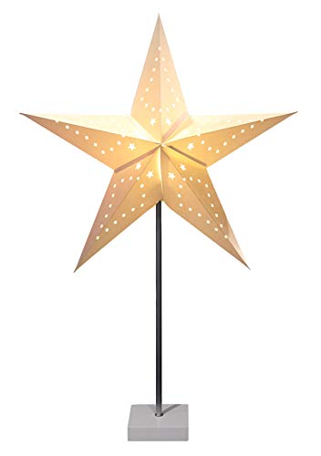 Spetebo Papierstern Leuchte auf Fuß 60x45 cm - Weihnachtsstern Tischlampe Deko Stern beleuchtet Tischleuchte, aus Metall, Weiß