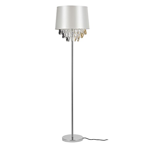 Stehleuchte 1 x E27 Stehlampe 165 cm Silber Weiß Kristallbehang Lampe Wohnzimmerlampe Leuchte Standleuchte