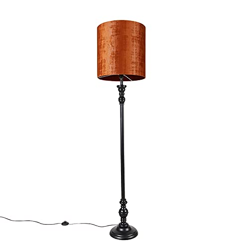 Qazqa - Klassisch I Antik Classic Stehlampe schwarz mit Schirm rot 40 cm - Classico I Wohnzimmer I Schlafzimmer - Textil Länglich - LED geeignet E27