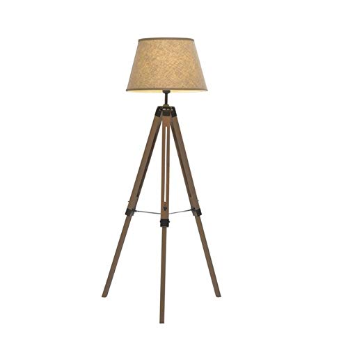 DNAMAZ Vintage Stehlampe Raum-Dekor-Stehleuchte Tripod Holz Lampe for Wohnzimmer Corner Stehleuchte Kreative Holz Bett Lampe Boden (Lampshade Color : Flax Shade)