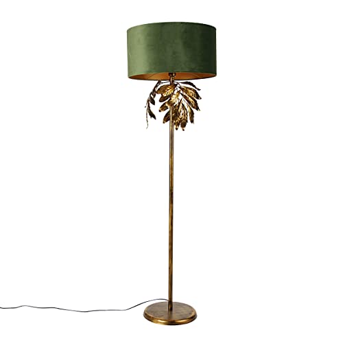 Qazqa - Klassisch I Antik Vintage Stehlampe Antik Gold I Messing mit grünem Schirm - Linden I Wohnzimmer I Schlafzimmer - Stahl Rund - LED geeignet E27