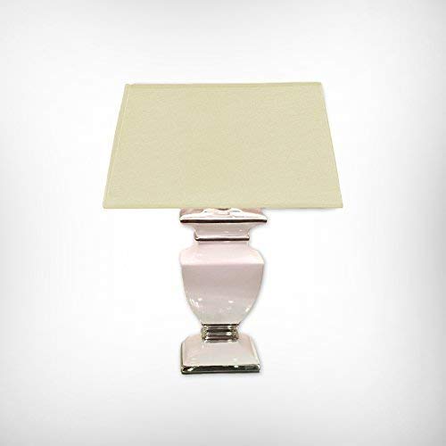 DRULINE Tischlampe Tischleuchte Keramiklampe 53 cm - Fuß: Weiß - Schirm: Creme