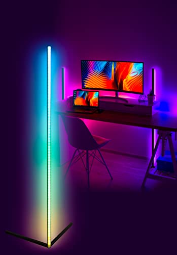 McShine - RGB LED Stehlampe | SL-120 | Standleuchte Wandlampe Höhe 120cm, Eck-Lampe mehrfarbig, dimmbar mit Fernbedienung für Wohnzimmer, Gaming-Room Schlafzimmer, Kinderzimmer