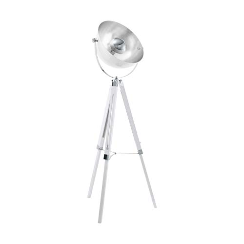 EGLO Dreibein Stehlampe Covaleda, 1 flammige Vintage Stehleuchte, Standleuchte aus Holz und Stahl, Farbe: Weiß, silber, chrom, Fassung: E27, inkl. Schalter