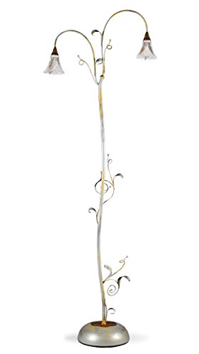 Helios Leuchten 513416 Florentiner Stehleuchte antik silber | florale Lampe Leuchte | Bodenlampe Leselampe Landhausstil | echtes Bleikristall