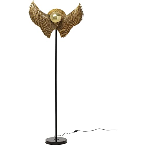 Kare Design Stehleuchte Bird Wings, Schwarz/Gold, 1-flammige Design-Stehlampe mit Flügeln, Stahlgestell, Aluminium Schirm, Granit Sockel, E27 Fassung, 168x66x43 cm (H/B/T)