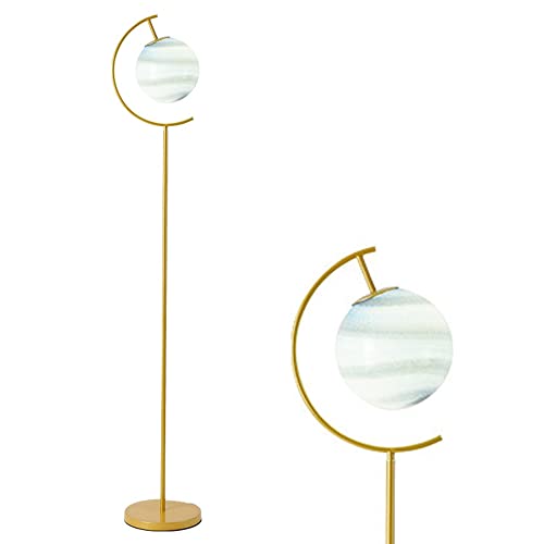 FAZRPIP Moderne Glaskugel Stehlampe Nordic Pole Stehlampe für Schlafzimmer Wohnzimmer Vertikale Tischlampe Gold Metall Ecklampe Creative Planet Stehleseleuchte