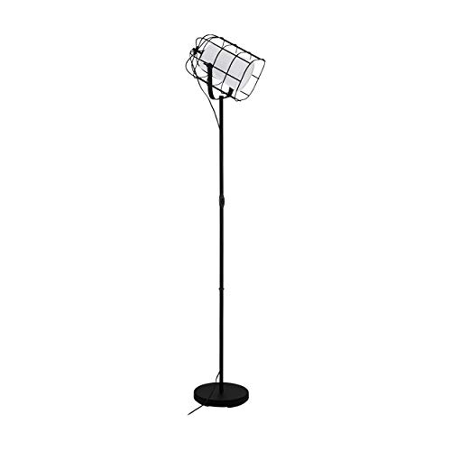 EGLO Stehlampe Bittams, 1 flammige Stehleuchte Vintage, Industrial, Modern, Standleuchte aus Stahl und Textil, Wohnzimmerlampe in Schwarz, Weiß, Lampe mit Schalter, E27 Fassung