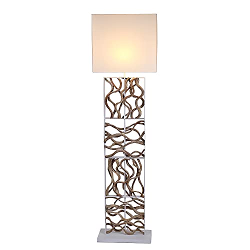 IMAGO handgemachte Stehlampe aus gebleichter Liane mit Metallrahmen in weiß, Lampe aus Holz, Treibholz, ca. 20 x 40 x 150(H) cm