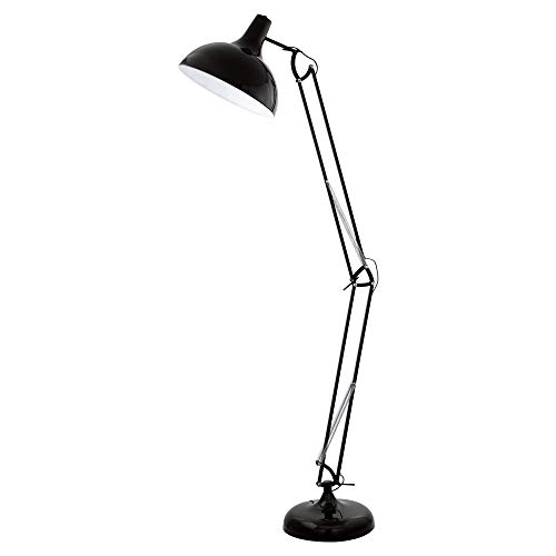 EGLO Stehlampe Borgillio, 1 flammige Vintage Standleuchte im Industrial Design, Stehleuchte aus Stahl, Farbe: Schwarz, Fassung: E27, inkl. Trittschalter