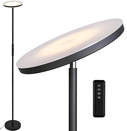 Anten Deckenfluter Stjarna | schwarz | 30W dimmbare Led Stehlampe mit Fernbedienung | 3 Lichtfarbe | Helligkeit stufenlos einstellbar | helle Stehlampen für Wohnzimmer Büro.