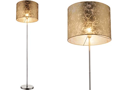 Stehlampe mit goldfarbenem Textil Lampenschirm - Stoffschirm 40 cm - Modern Wohnzimmer Gold Stehleuchte (Wohnzimmerlampe Schlafzimmerlampe Höhe 160 cm)