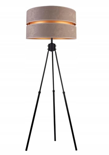 Stehlampe Wohnzimmer Grau-Gold Stehleuchte Standleuchte mit Dreibeinstativ Design Modern E27 Fassung Leselampe Max. 60W Wohnzimmerlampe Bettlampe