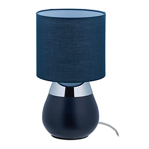 Relaxdays Nachttischlampe Touch, E14-Fassung, indirektes Licht, ovale Tischlampe mit Schirm, HxD: 32 x 18 cm, dunkelblau