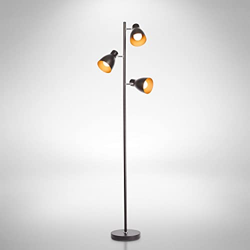 B.K.Licht - Retro Stehlampe LED - schwenkbare Stehlampe Wohnzimmer - 3x E27 Fassung - Stehleuchte ohne Leuchtmittel - 166cm Höhe - schwarz goldene Standleuchte