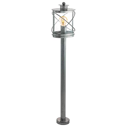 EGLO Außen-Stehlampe Hilburn 1, 1 flammige Außenleuchte, Stehleuchte aus verzinktem Stahl und Kunststoff, Farbe: Silber-antik, Fassung: E27, IP44